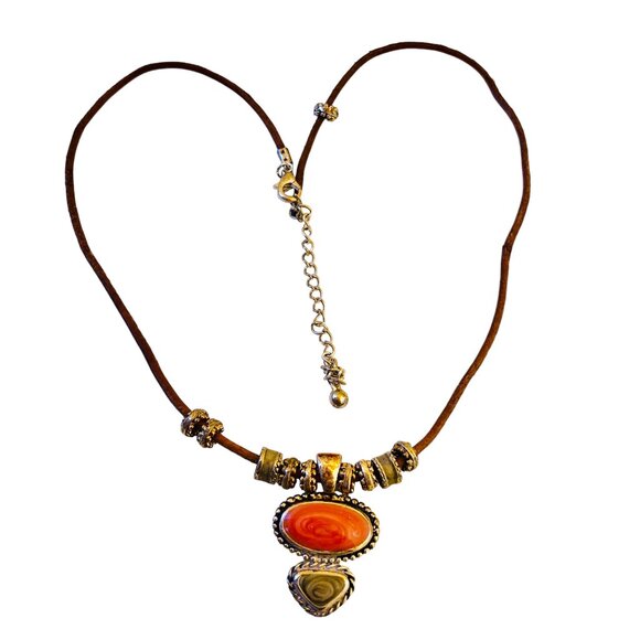 KC Necklace Pendant Cord Vintage Silver Plated Two Gemstones Signed Extender - Picture 8 of 11